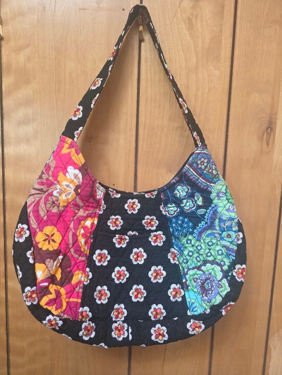 Vera Bradley Handbags - Vera Bradley Quilted Patchwork Floral Hobo Bag - Black with Pink & Teal Panels